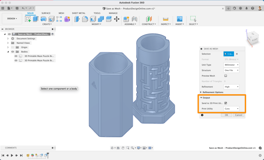 How to 3D print a stl model in Fusion 360 to a custom printer