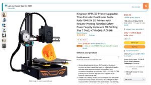 The Kingroon KP3S 3D Printer on Amazon