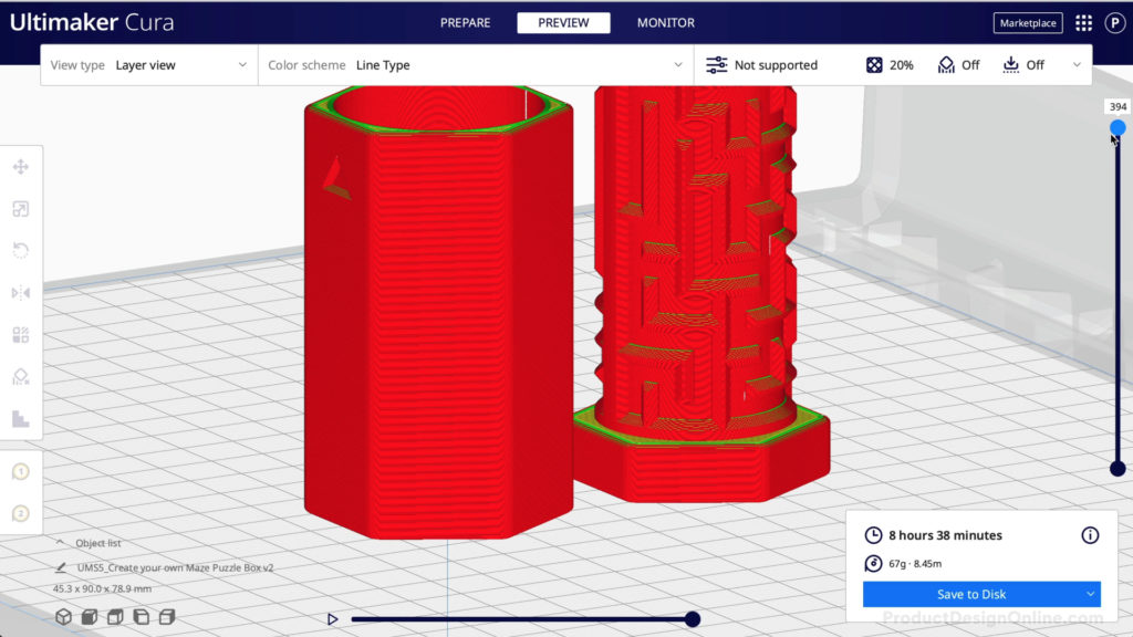Ultimaker Cura slicing software used to prepare 3D printing files