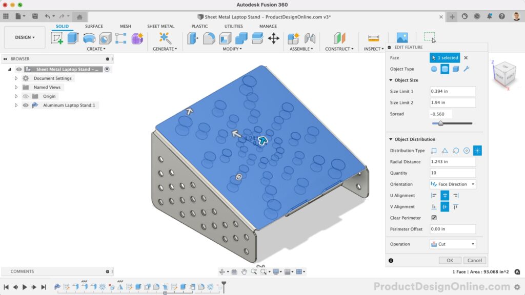 Geometric Pattern Fusion 360 example with sheet metal laptop stand