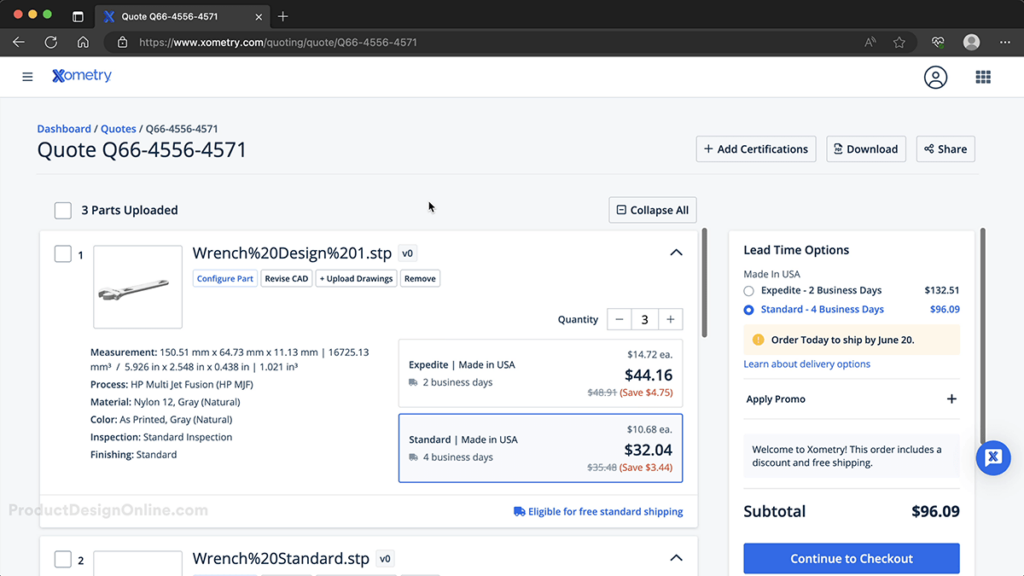 Complete Xometry Checkout